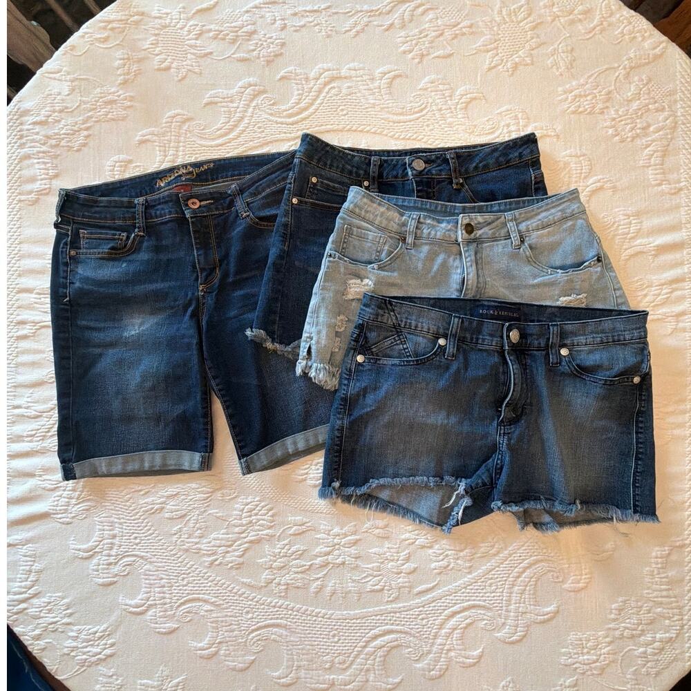 Lot of 4 Womens Size 11 12 Blue Jean Shorts Cutoff Frayed Hem and Bermuda